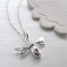 Sterling Silver and Ruby Bee Charm Necklace