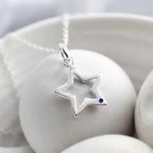Sterling Silver and Sapphire Open Star Charm Necklace