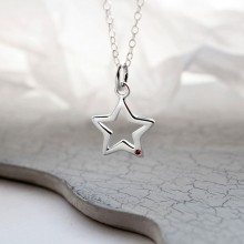 Sterling Silver and Ruby Open Star Charm Necklace