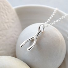 Sterling Silver and Diamond Wishbone Charm Necklace