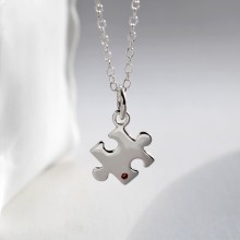 Sterling Silver and Ruby Jigsaw Puzzle Charm Necklace