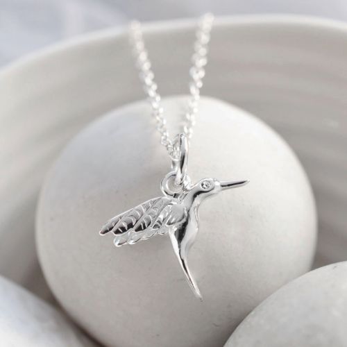 Sterling Silver and Diamond Hummingbird Charm Necklace