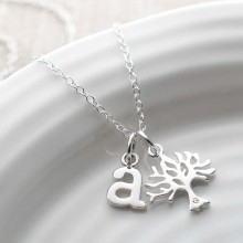 Sterling Silver and Diamond Tree Charm Necklace