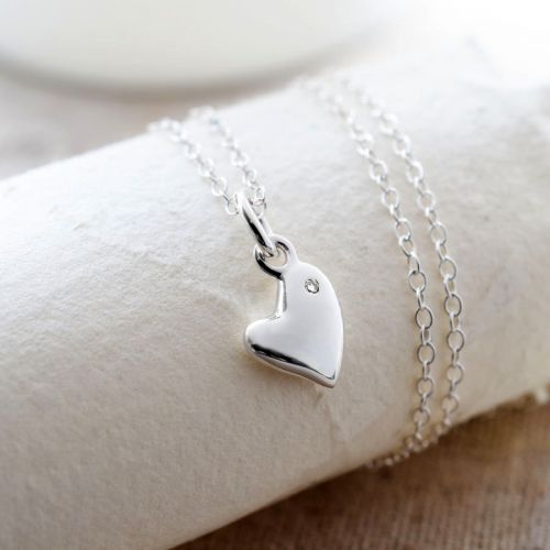 Sterling Silver and Diamond Warm Heart Charm Necklace