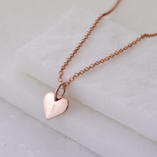 Personalised Necklace: Engraved Rose Gold Initial Heart Necklace
