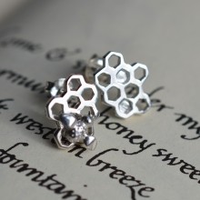 Silver Honeycomb Earrings (Studs Mismatched)