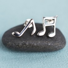 Silver Music Note Stud Earrings (Mismatched)