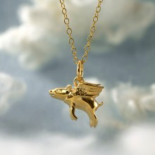 Gold Flying Pig Necklace