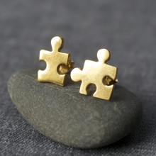 Gold Jigsaw Puzzle Earrings (Mismatched studs)
