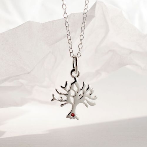 Personalised Silver and Ruby Tree Necklace