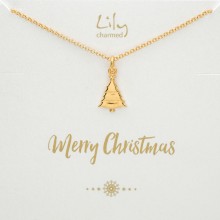 Gold Christmas Tree Necklace with 'Merry Christmas' Message