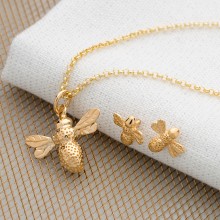 Gold Bee Jewellery Set With Stud Earrings