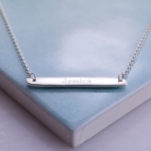 Engraved Necklace: Horizontal Bar Necklace in Sterling Silver