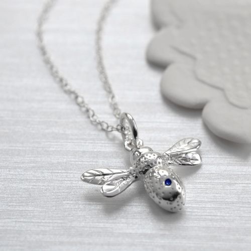 Sterling Silver and Sapphire Bee Charm Necklace