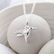 Sterling Silver and Ruby Hummingbird Charm Necklace