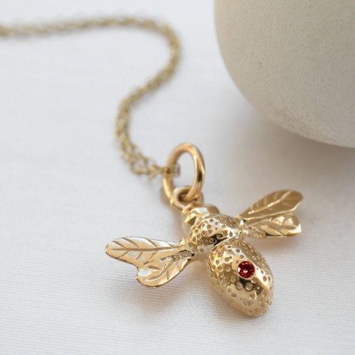 9 Carat Gold and Ruby Bee Charm Necklace