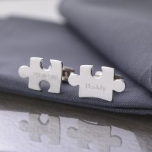 Jigsaw Puzzle Engraved Silver Cufflinks