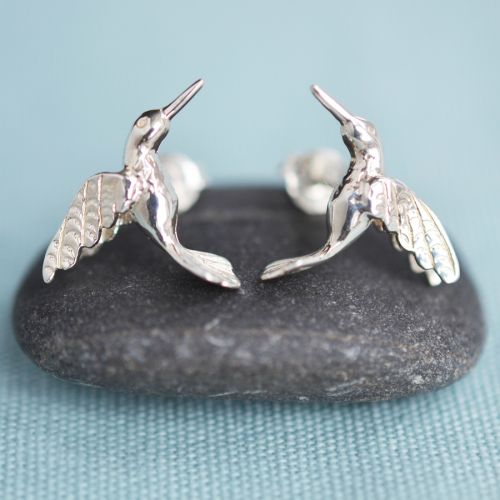 Silver Hummingbird Stud Earrings