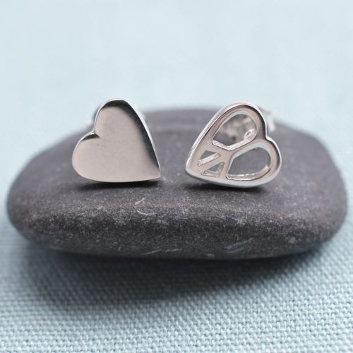 Silver Peace Heart Stud Earrings