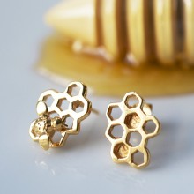 Gold Honeycomb Earrings (Studs Mismatched)