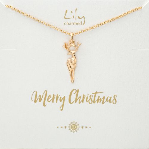 Gold Deer Necklace with 'Merry Christmas' Message
