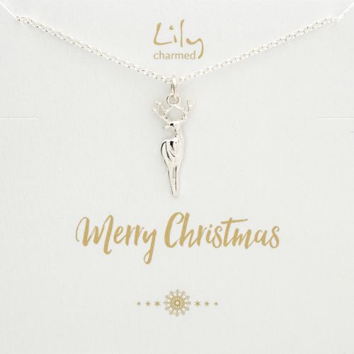 Silver Deer Necklace with 'Merry Christmas' Message
