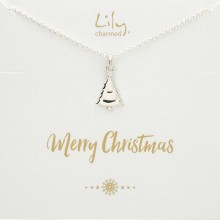 Silver Christmas Tree Necklace with 'Merry Christmas' Message