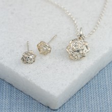 Silver Rose Jewellery Set With Stud Earrings