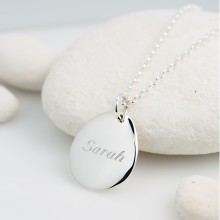 Personalised Necklace: Engraved Silver Pebble (Medium)