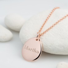 Personalised Necklace: Engraved Rose Gold Pebble (Medium)
