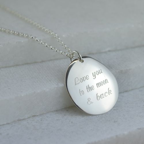 Personalised Necklace: Engraved Silver Pebble (Large)