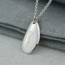 Personalised Necklace: Engraved Silver Petal (Medium)