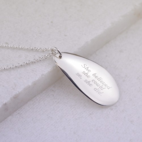 Personalised Necklace: Engraved Silver Petal (Large)