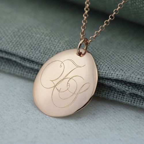 Rose Gold Pebble Monogrammed Necklace (Large)